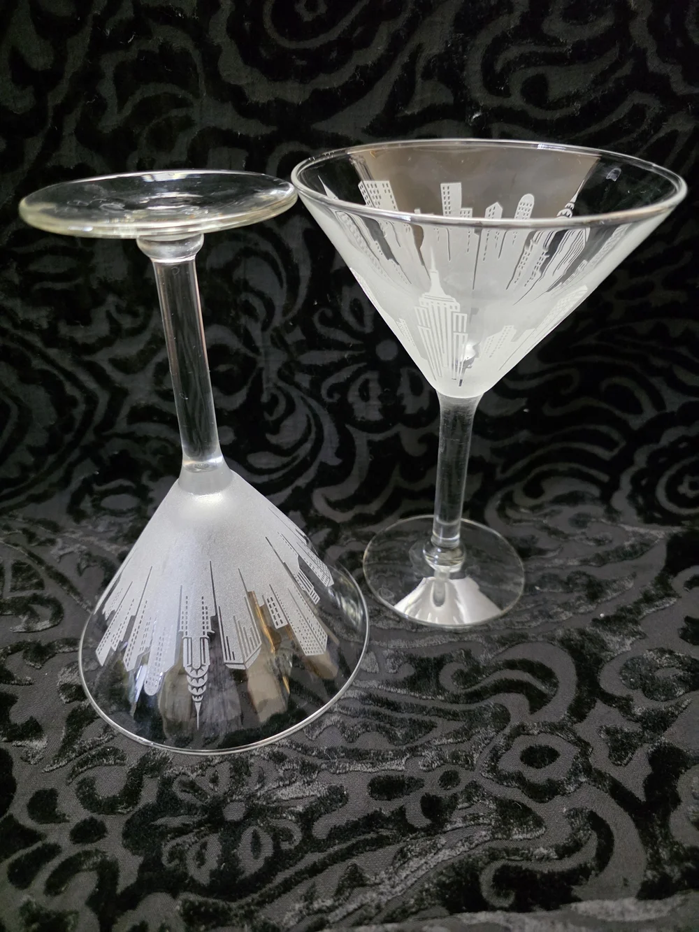Mikasa Etched New York City Skyline Martini Glasses - Clear and Frosted